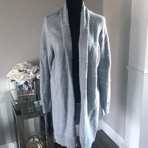 MICHAEL MICHAEL KORS LIGHT GRAY TINSEL STRIPE OPEN FRONT CARDIGAN